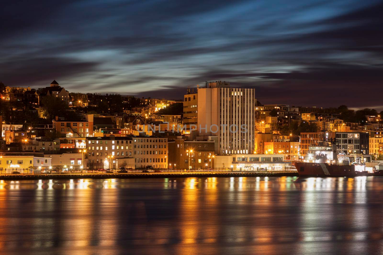 Panorama of St. John's at night. St. John's, Newfoundland and Labrador, Canada.