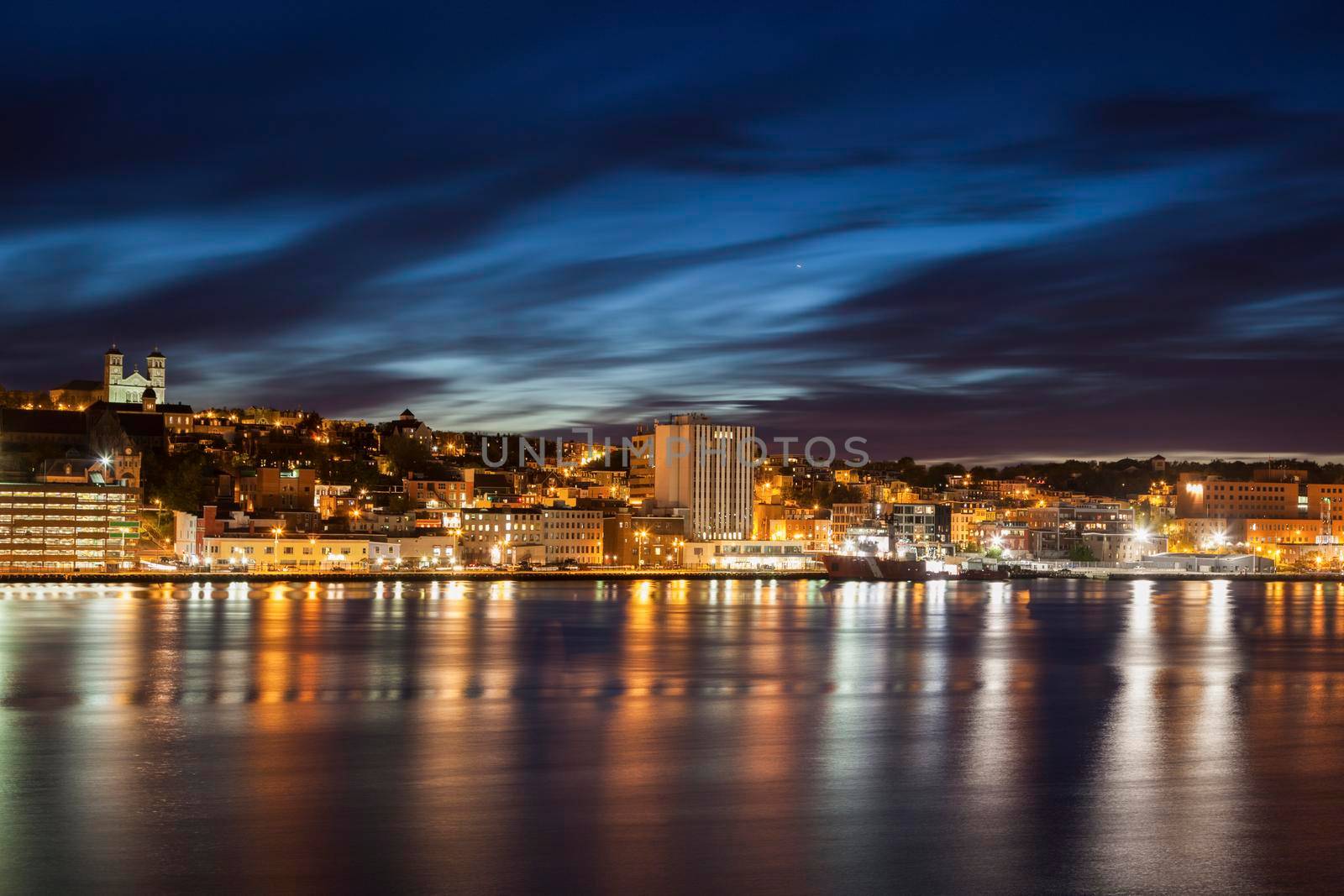Panorama of St. John's at night. St. John's, Newfoundland and Labrador, Canada.
