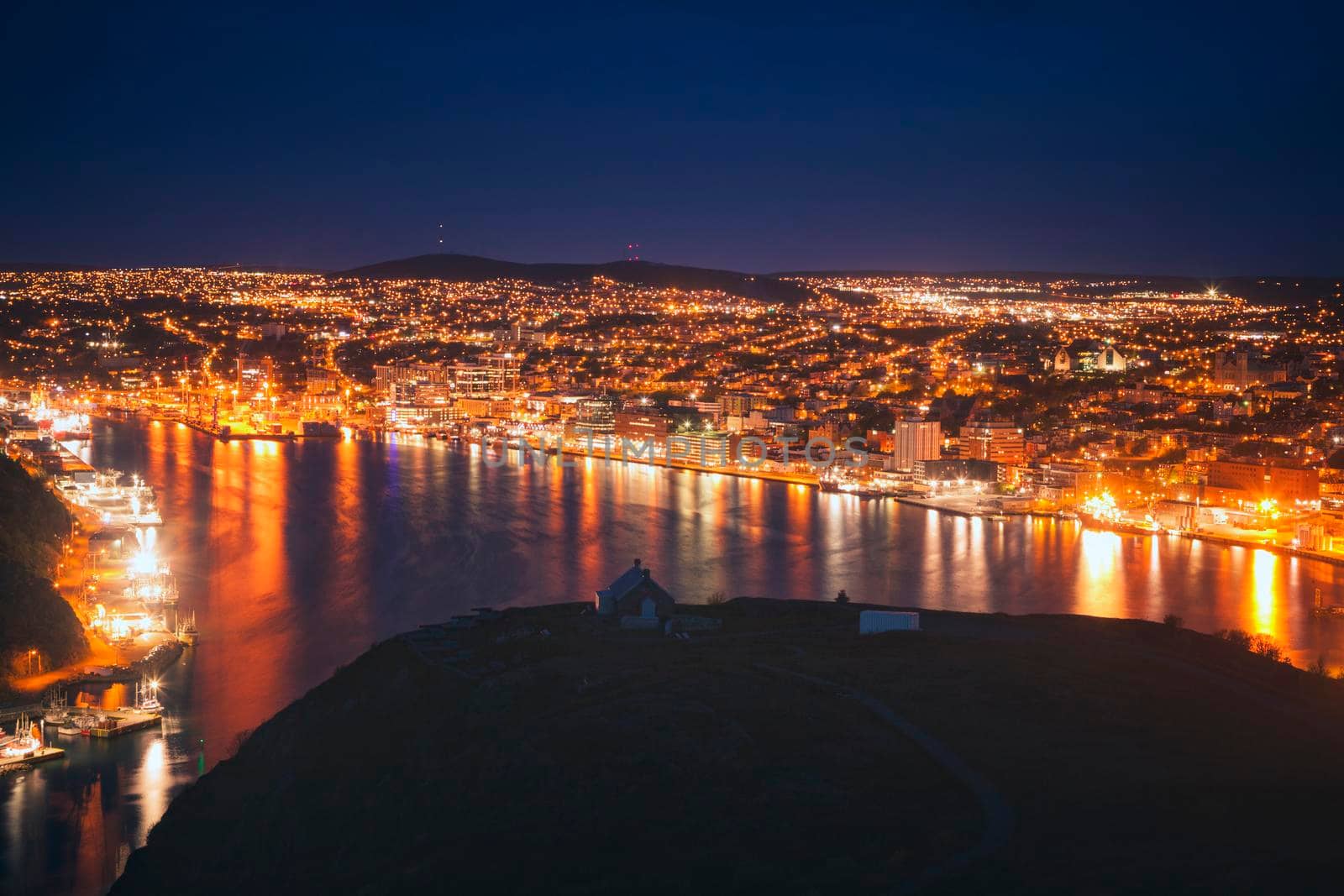 Panorama of St. John's at night. St. John's, Newfoundland and Labrador, Canada.