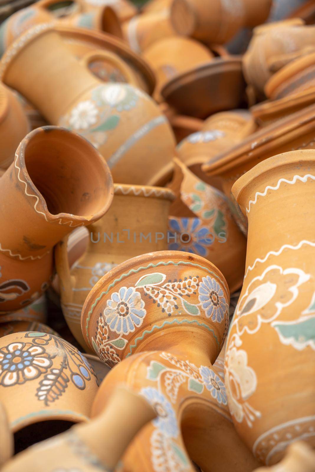 Traditional Ukrainian pottery with patterns and ornament. Ukrainian culture