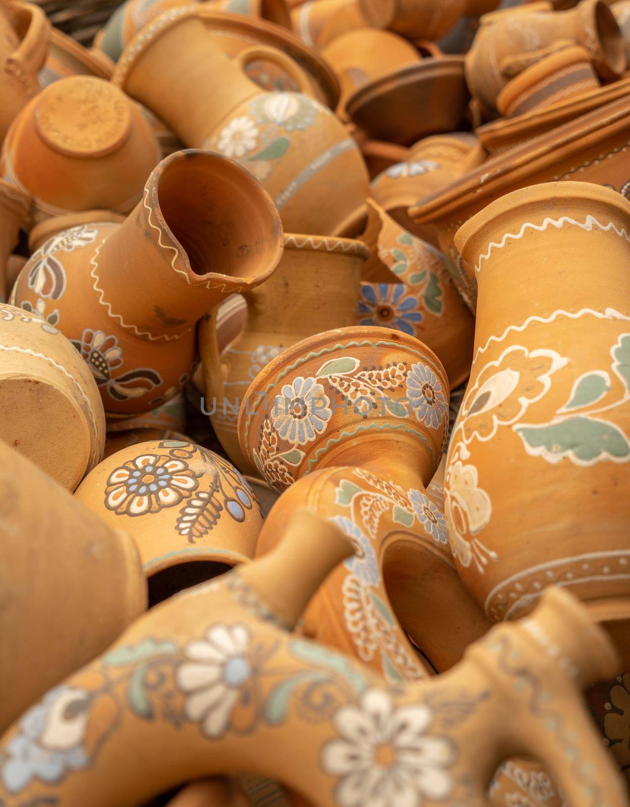 Traditional Ukrainian pottery with patterns and ornament. Ukrainian culture