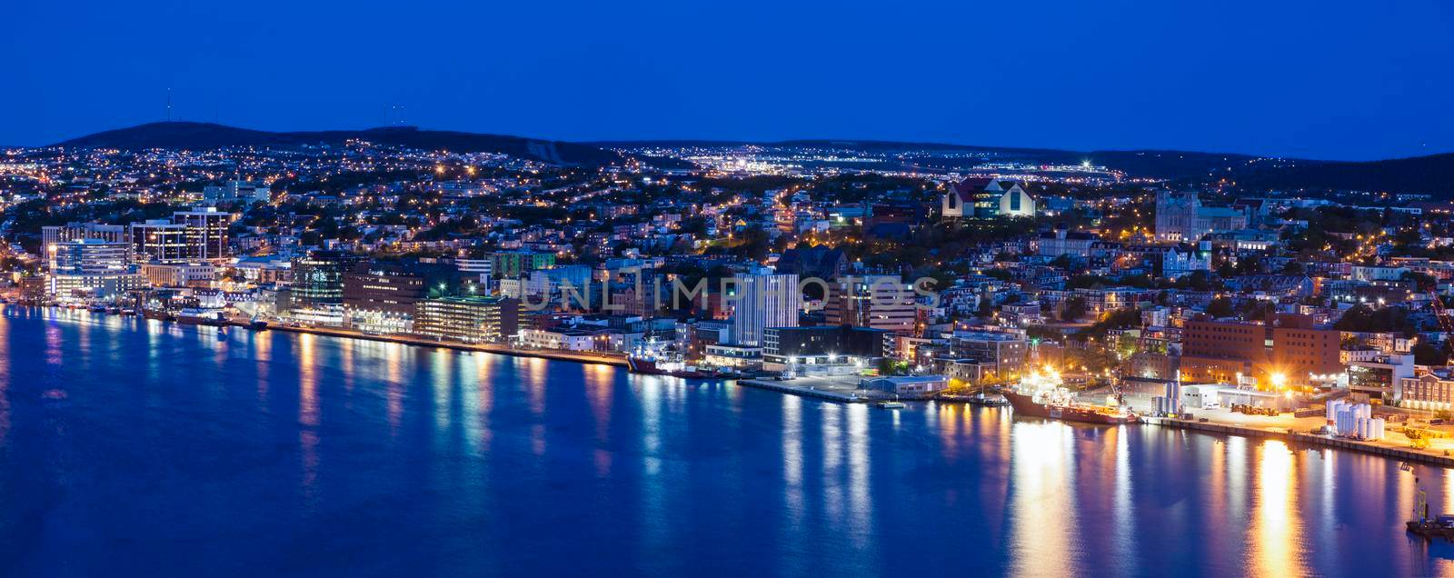 Panorama of St. John's at night. St. John's, Newfoundland and Labrador, Canada.