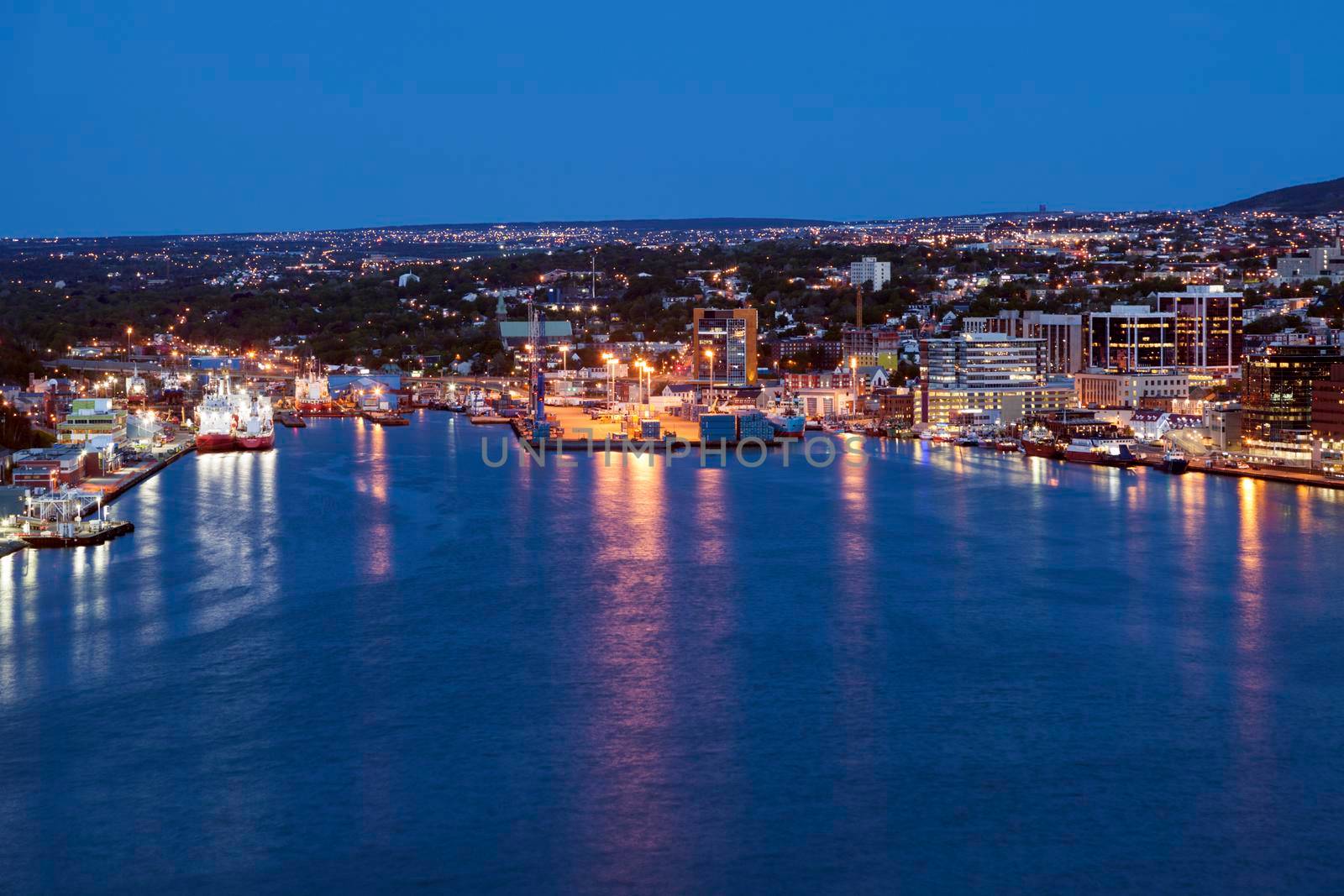 Panorama of St. John's at night. St. John's, Newfoundland and Labrador, Canada.