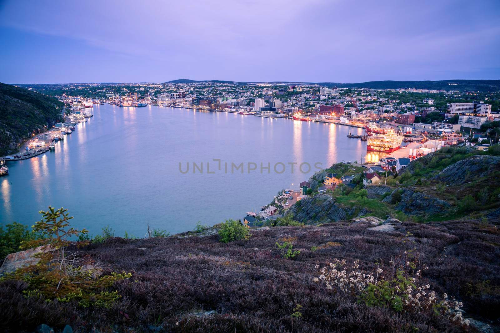 Panorama of St. John's at night. St. John's, Newfoundland and Labrador, Canada.