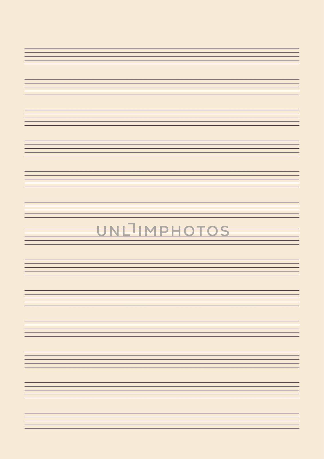 Grid paper with stave on a white background. A blank music sheet paper with staff. Geometric pattern for composition, education, school. A4 size.