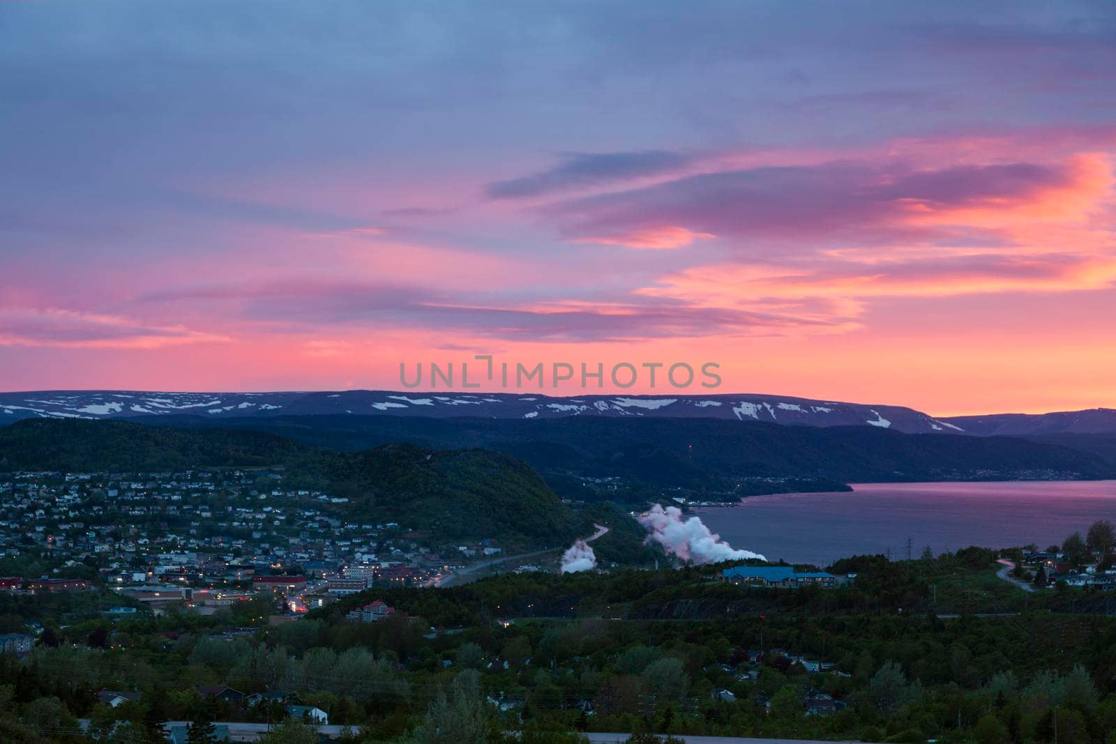 Corner Brook at sunset. Corner Brook, Newfoundland and Labrador, Canada.