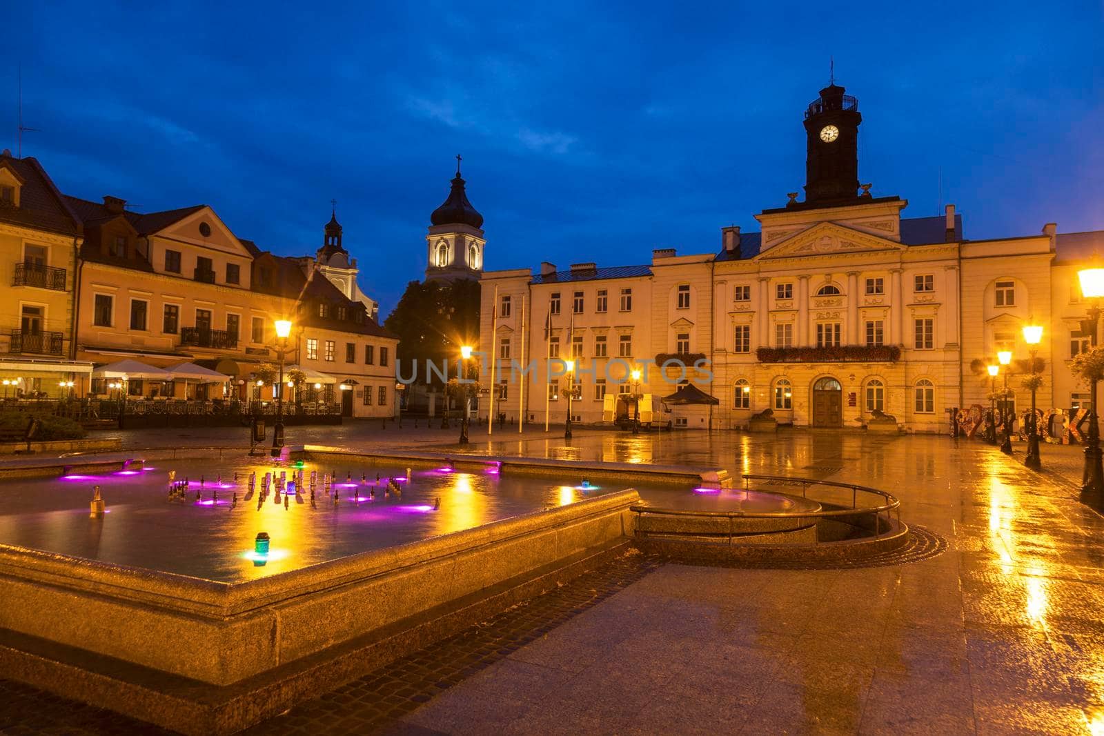 Plock City Hall at night. Plock, Masovia, Poland.