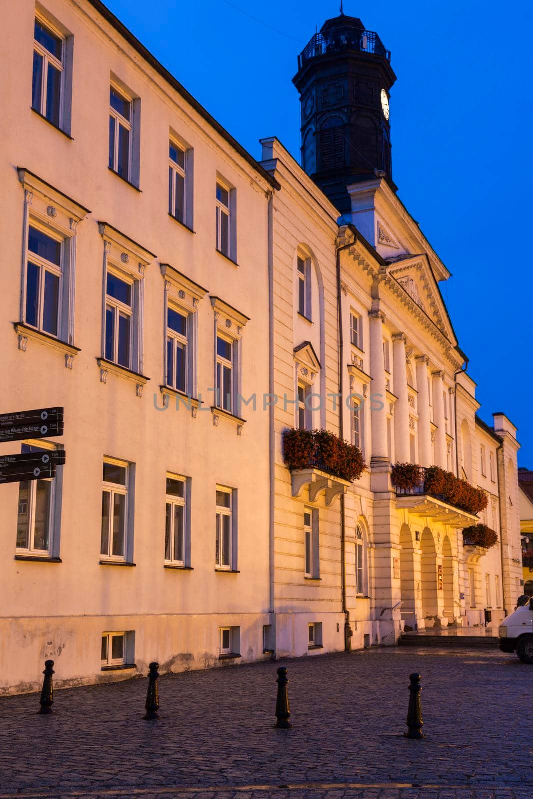 Plock City Hall at night. Plock, Masovia, Poland.