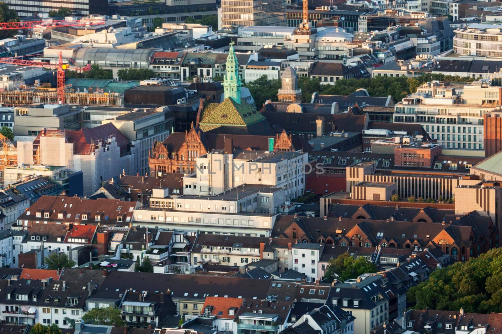 Aerial panorama of Dusseldorf at sunset. Dusseldorf, North Rhine-Westphalia, Germany.