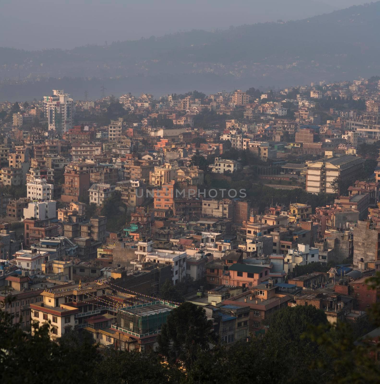 Kathmandu panoramic view from Swayambhunath. Tourism in Nepal