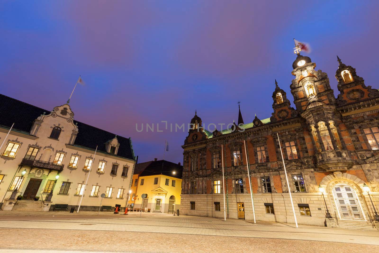 Malmo City Hall at night. Malmo, Scania, Sweden.