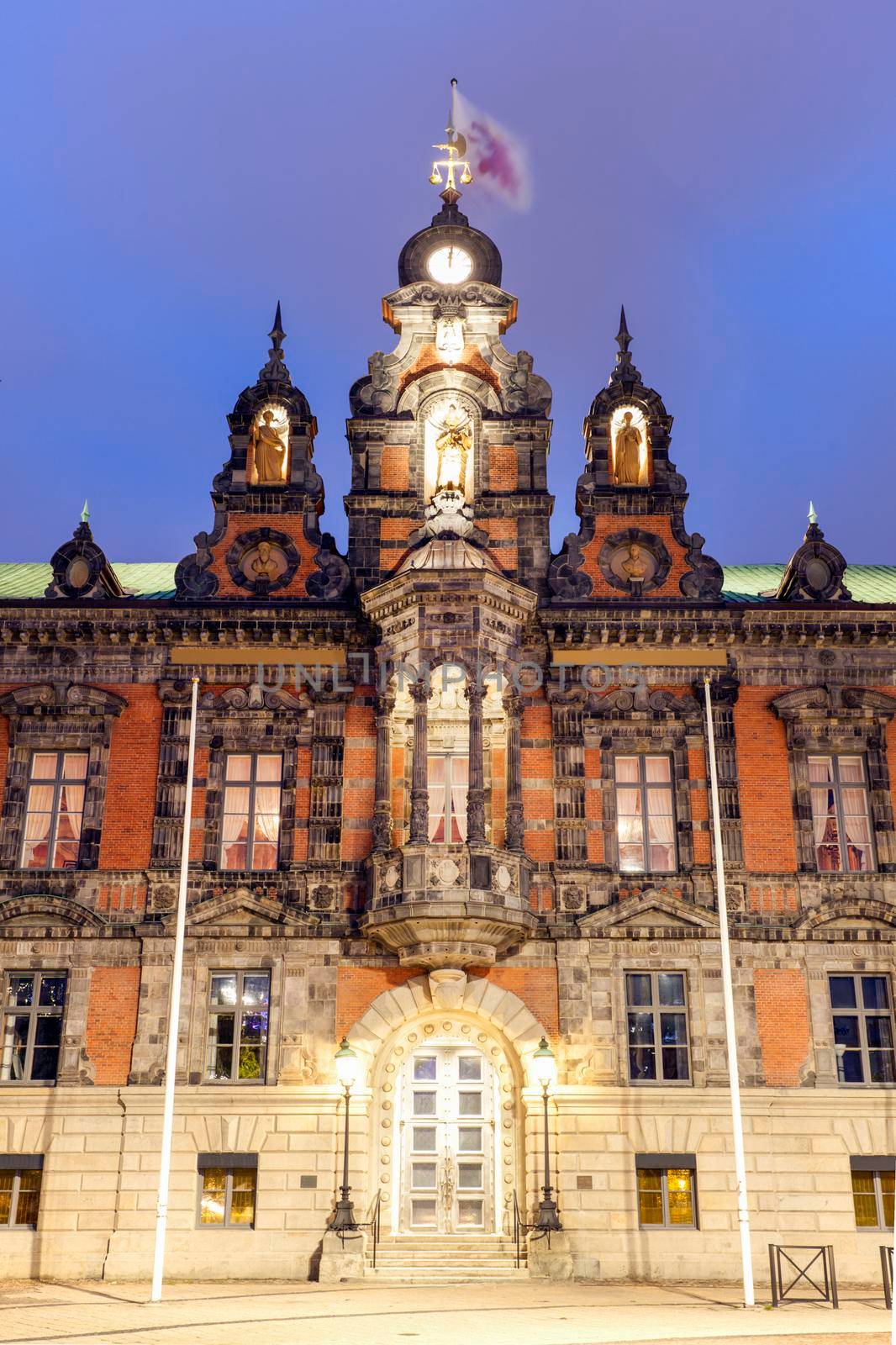 Malmo City Hall at night. Malmo, Scania, Sweden.
