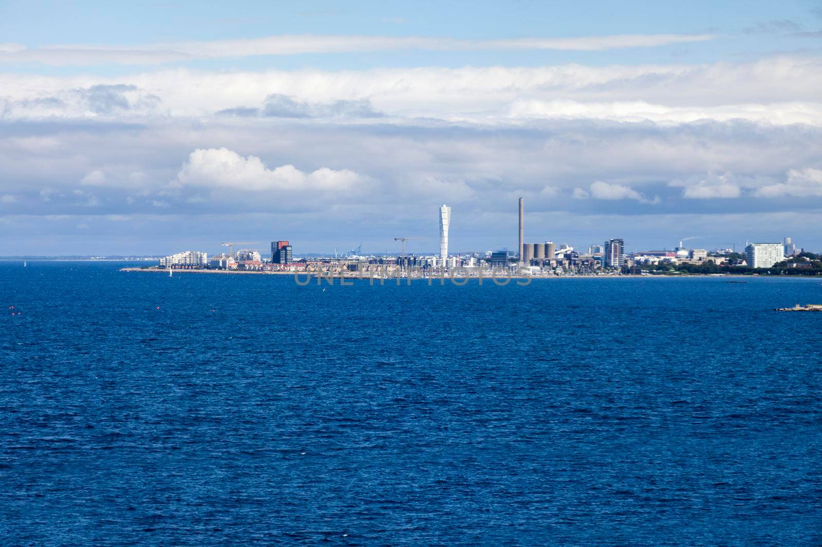 Panorama of Malmo from Oresund Bridge. Malmo, Scania, Sweden.