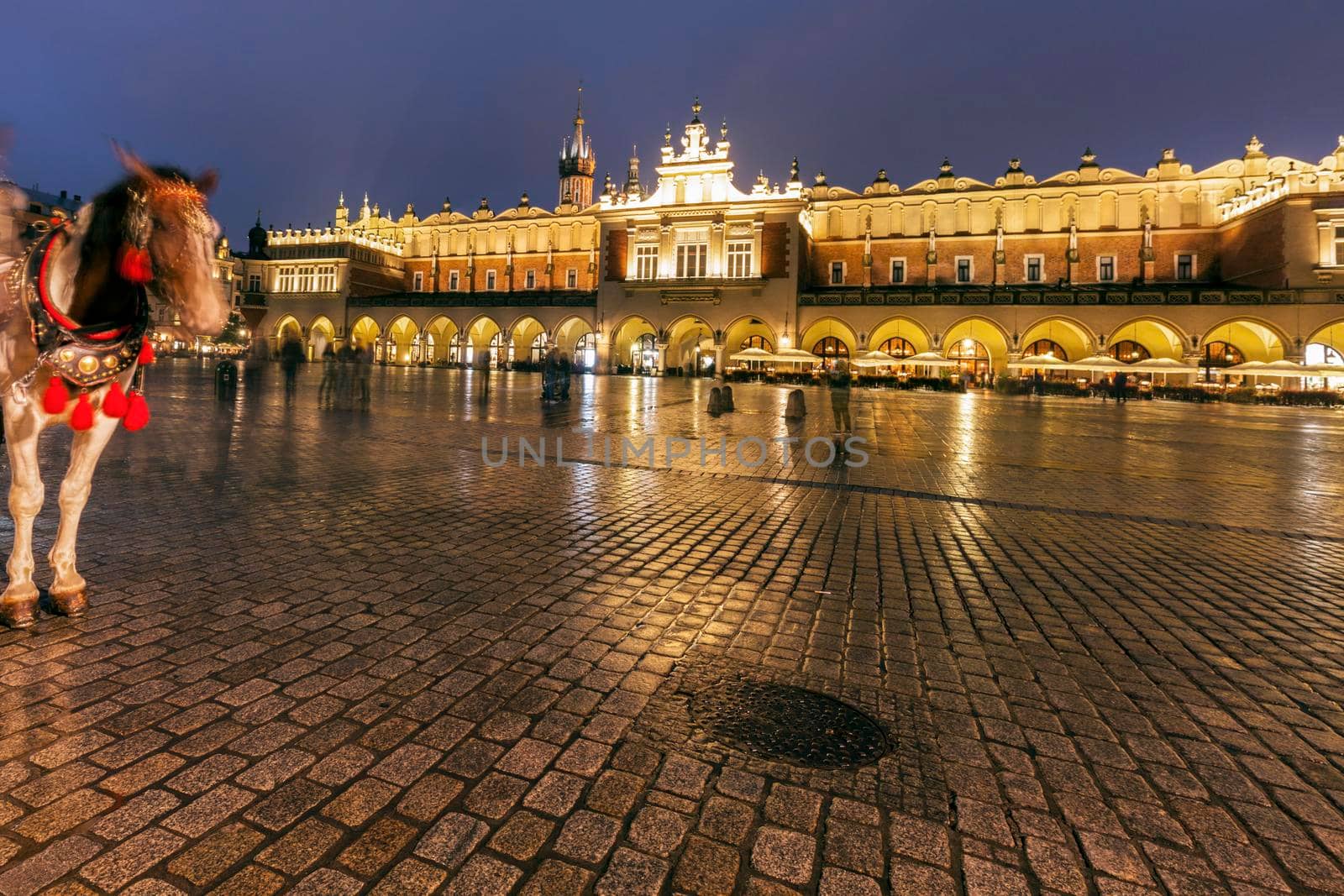 Rainy evening in Krakow. Krakow, Lesser Poland, Poland.