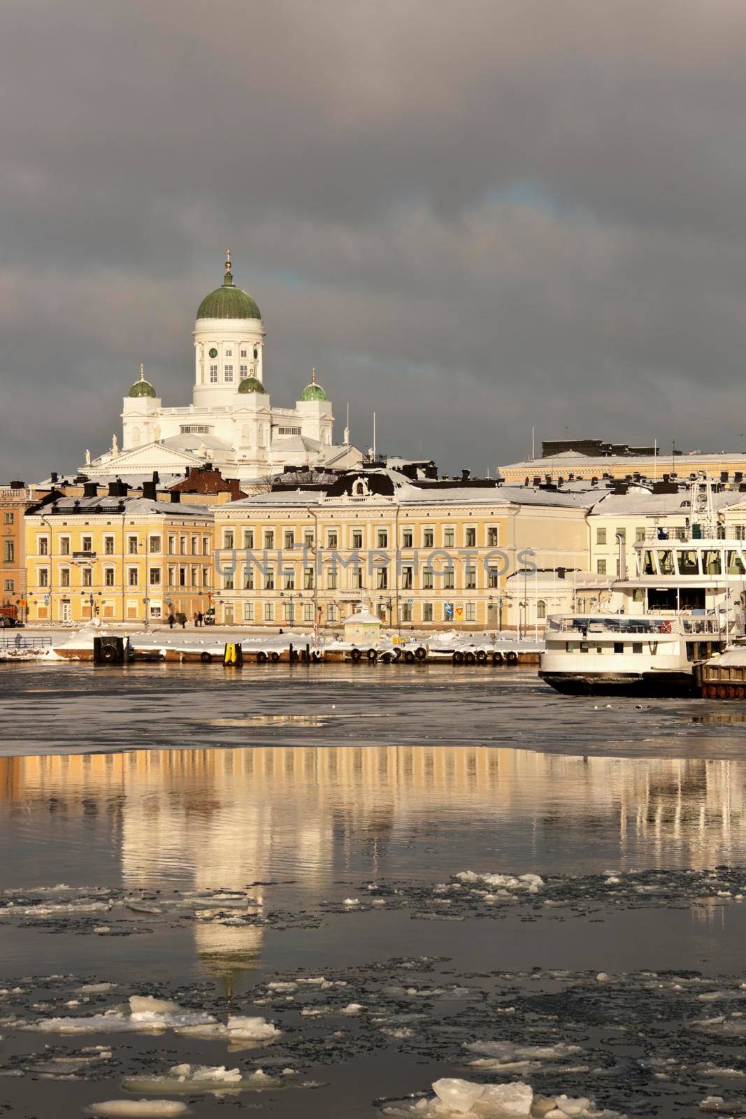 Lutheran Cathedral in Helsinki seen from the ferry on Baltic Sea
