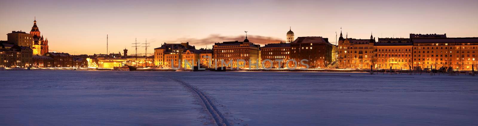 Helsinki seen from frozen Baltic Sea by benkrut