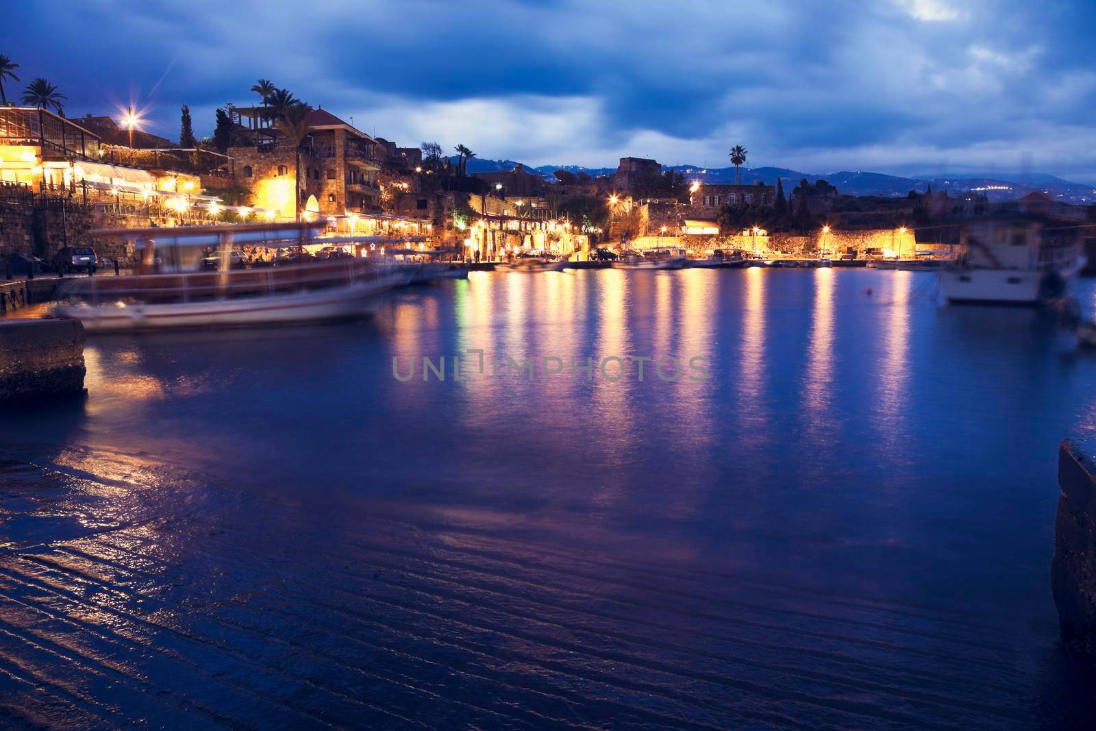 Byblos harbor at sunset. Byblos, Lebanon.