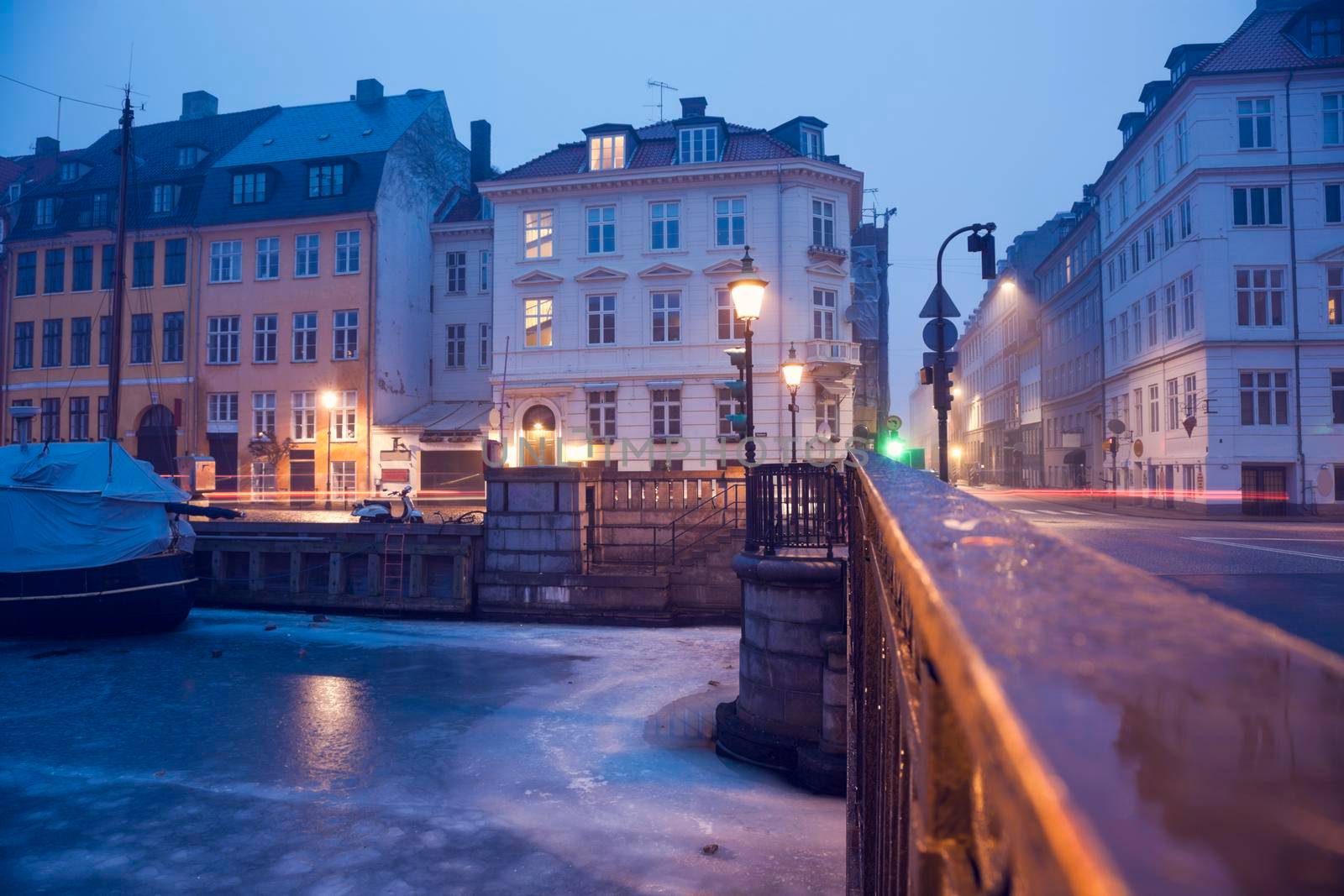 Winter morning in Copenhagen. Nyhavn, Copenhagen, Denmark.