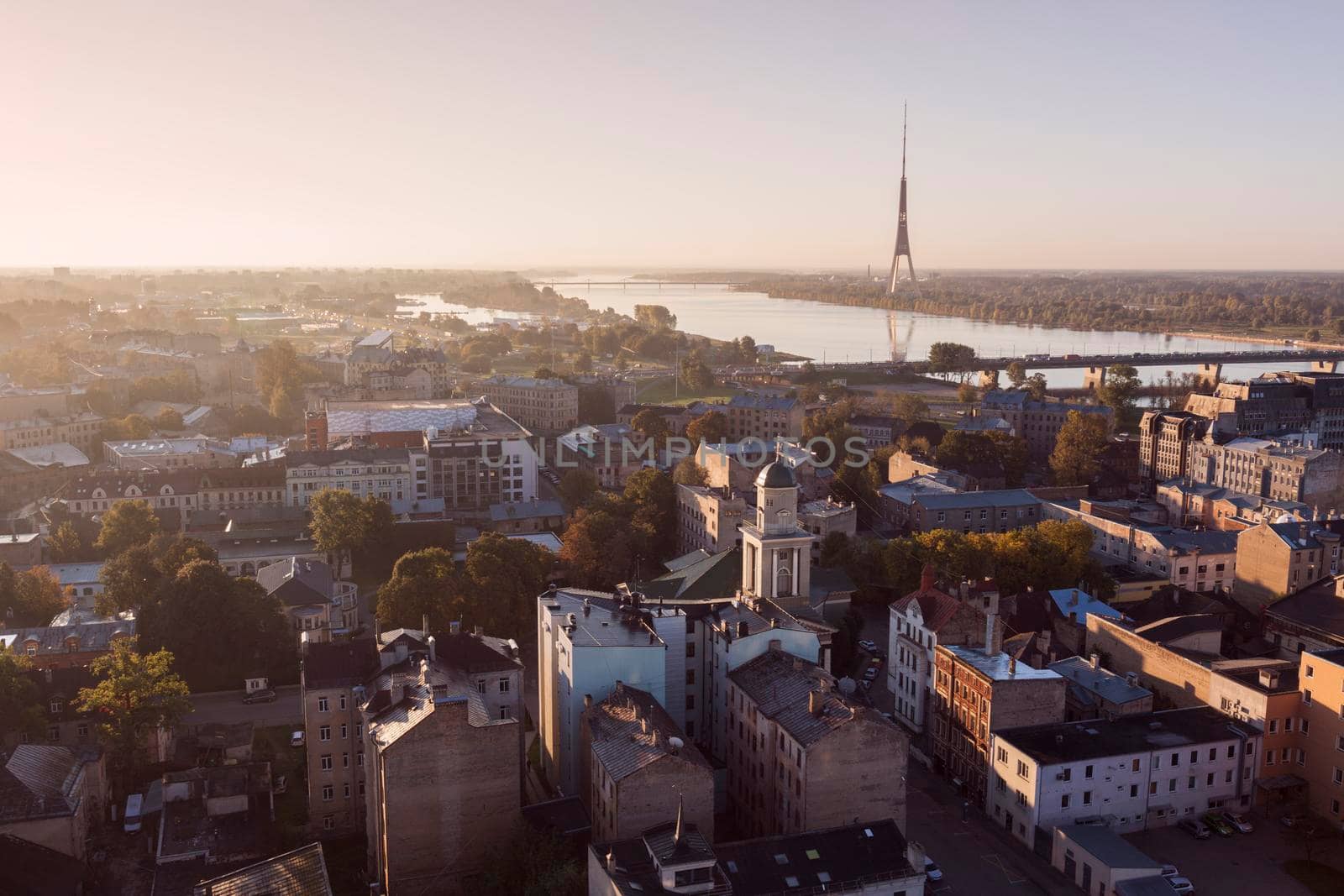 Panorama of Riga at sunset. Riga, Latvia
