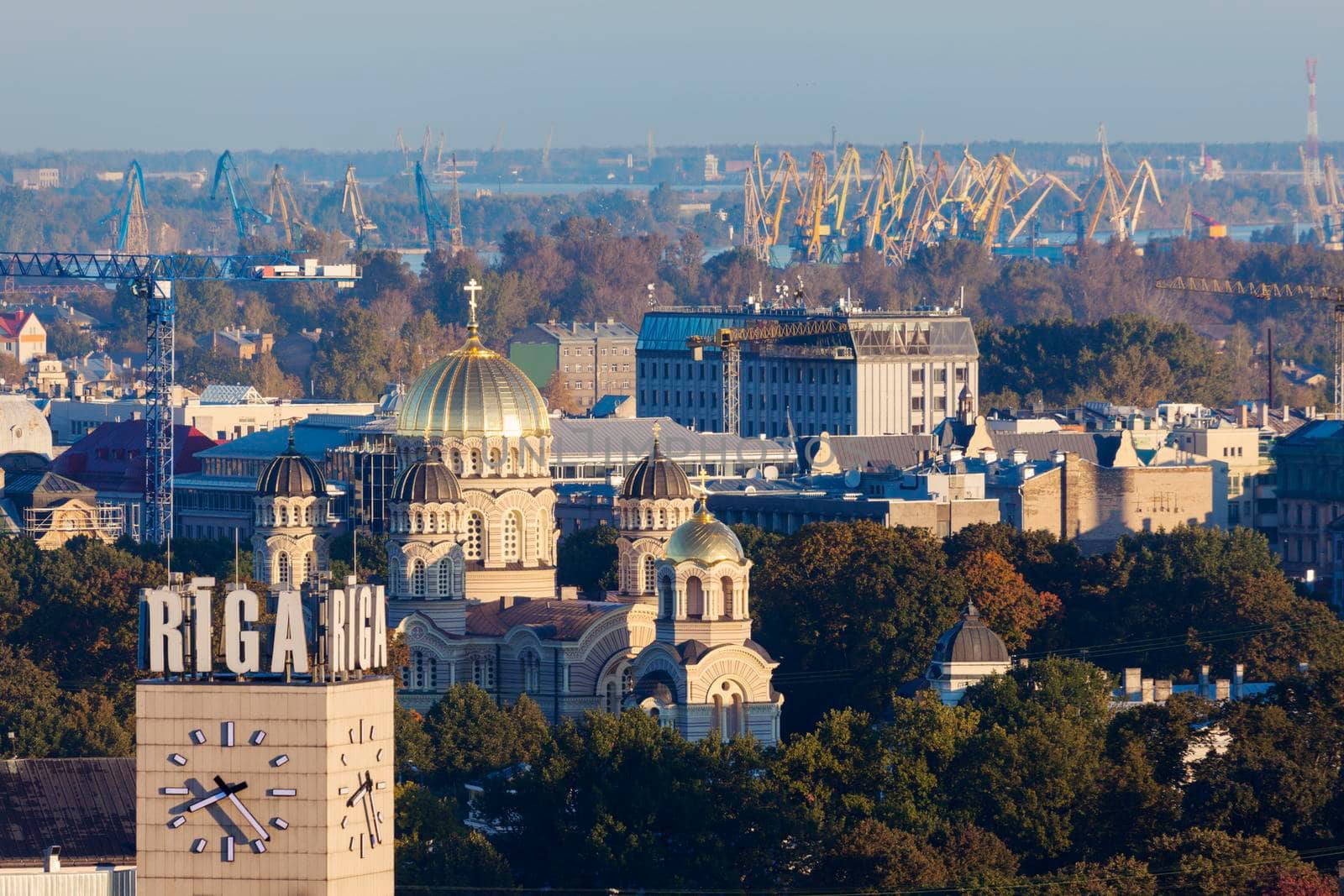 Aerial panorama of downtown Riga. Riga, Latvia.