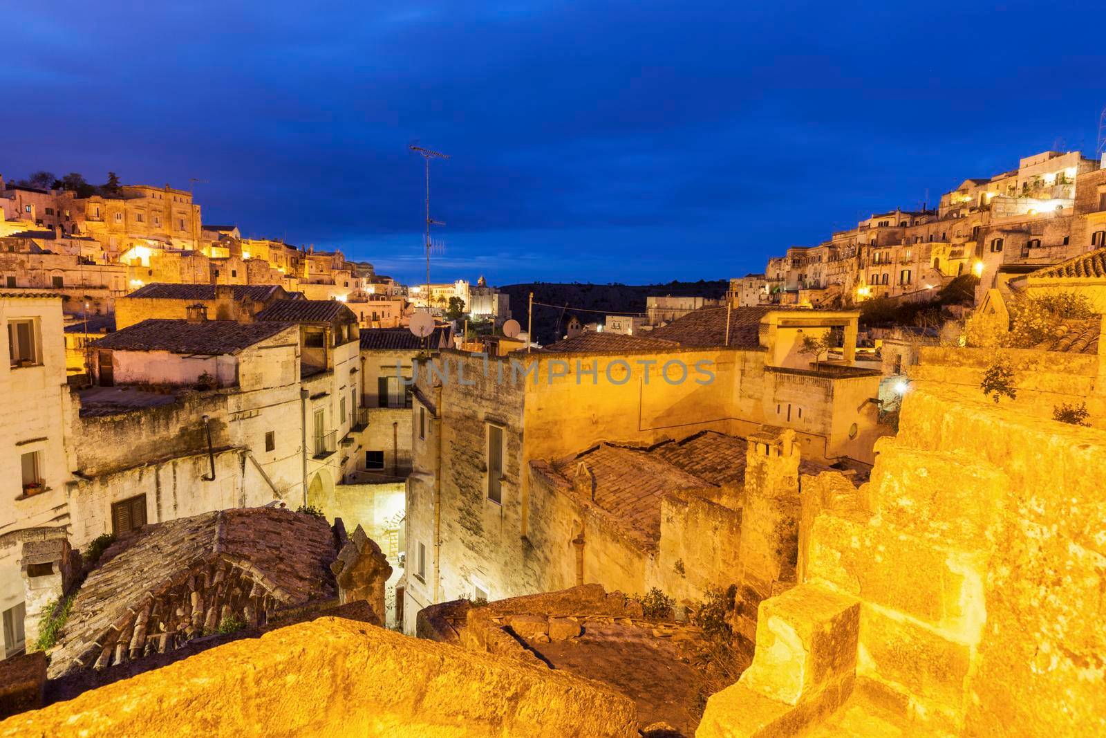 Sassi in Matera at night. Matera, Basilicata, Italy