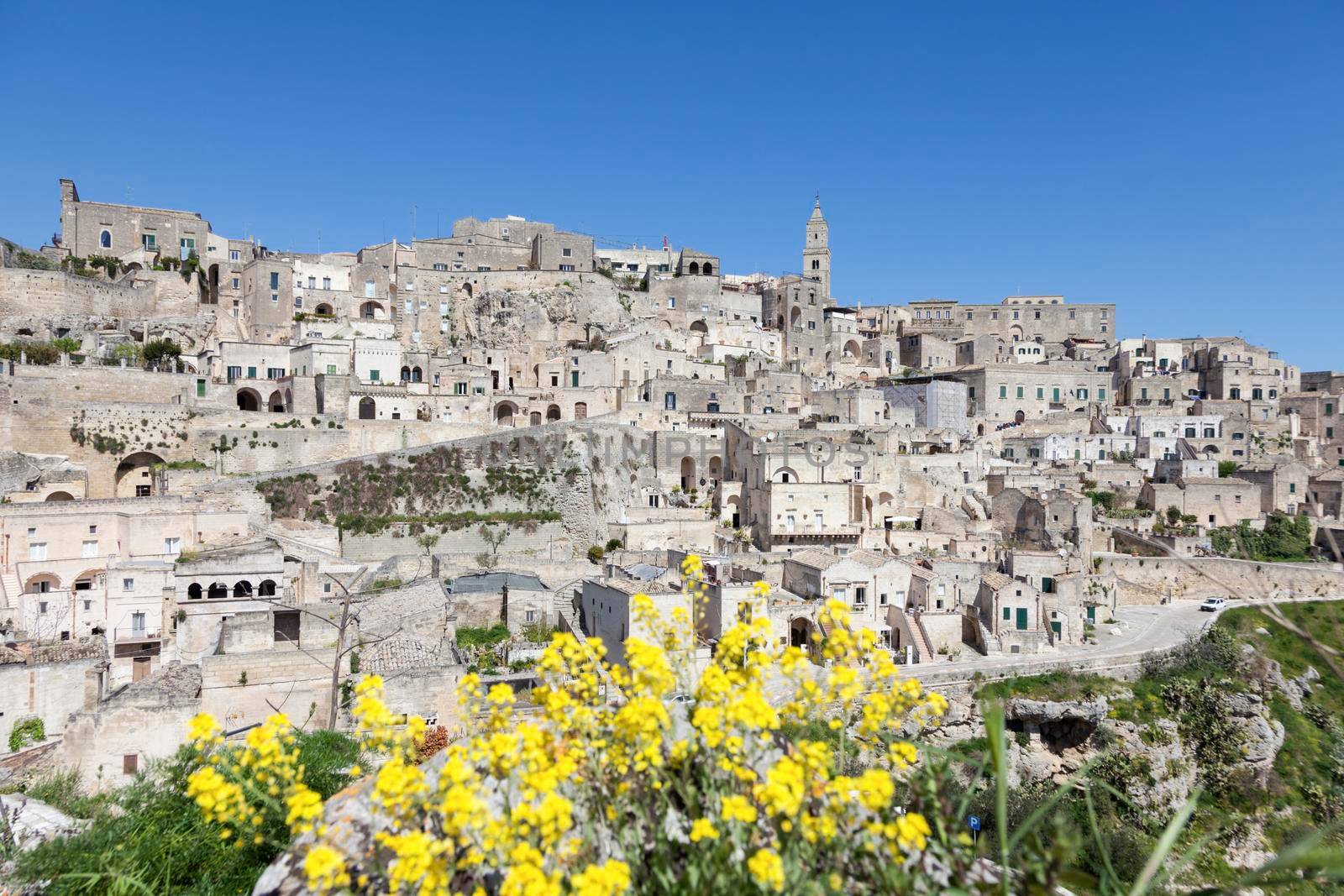 Sassi in Matera and blue sky. Matera, Basilicata, Italy