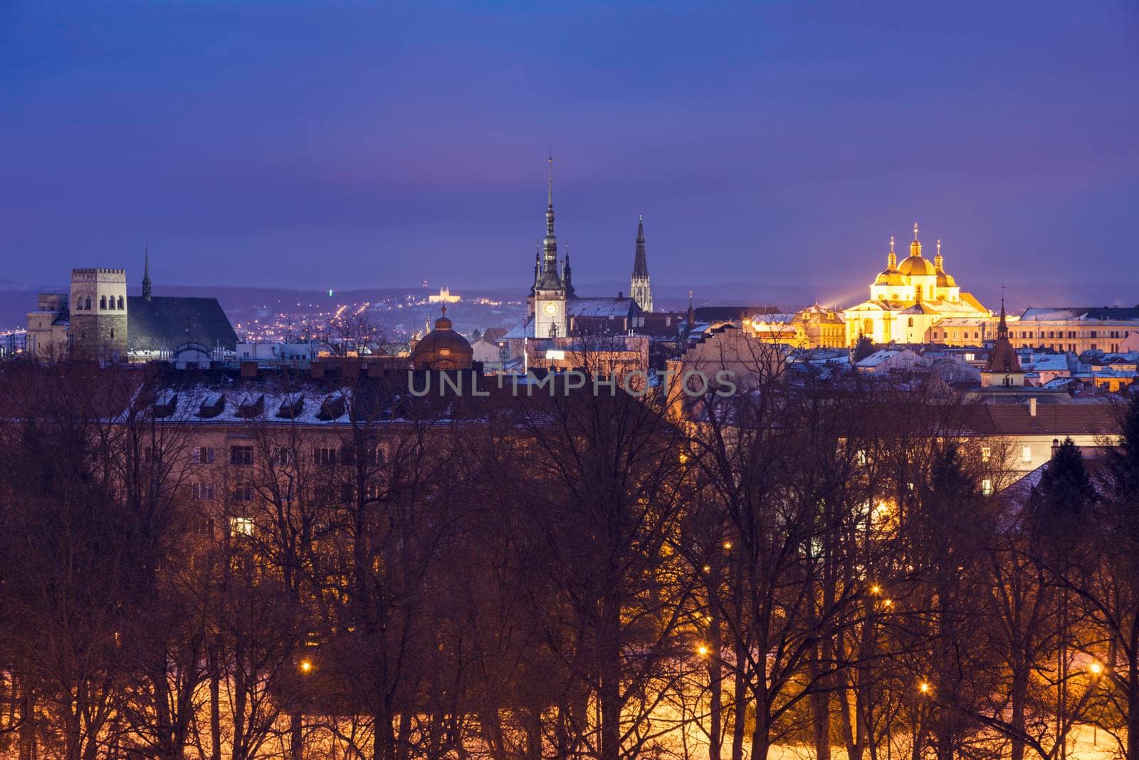 Panorama of Olomouc at night. Olomouc, Olomouc Region, Czech Republic.