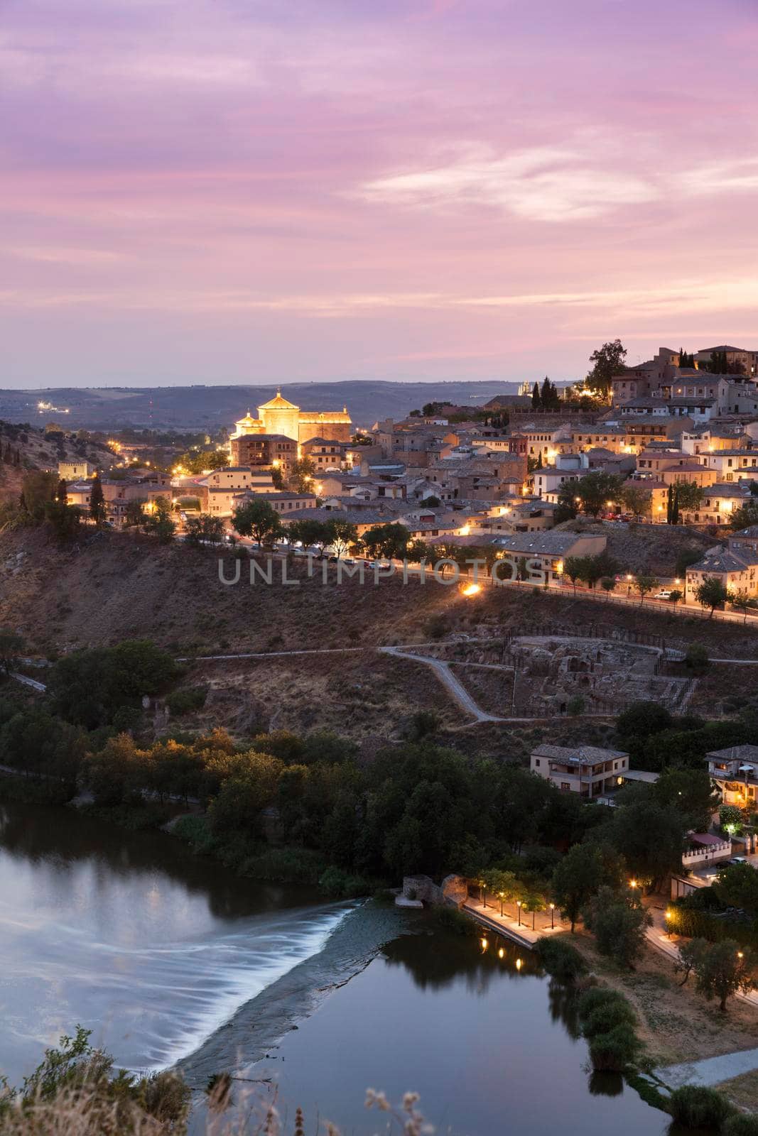 Panorama of Toledo at sunset. Toledo, Castile–La Mancha, Spain.