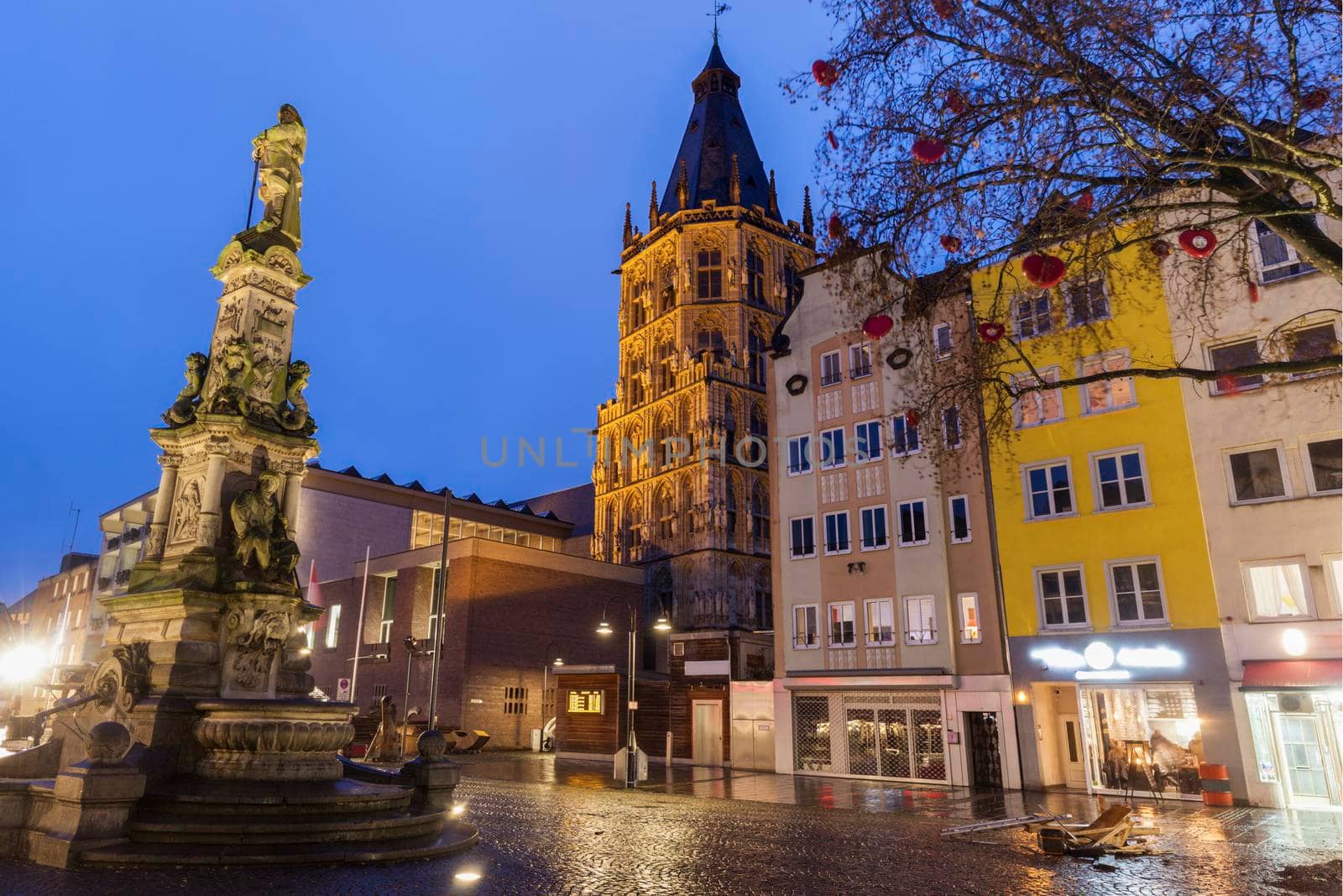 Town Hall Tower on Alter Markt in Cologne. Cologne, North Rhine-Westphalia, Germany.