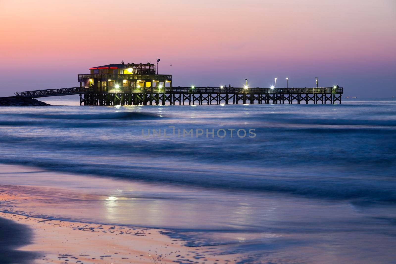 Fishing pier in Galveston. Galveston, Texas, USA.