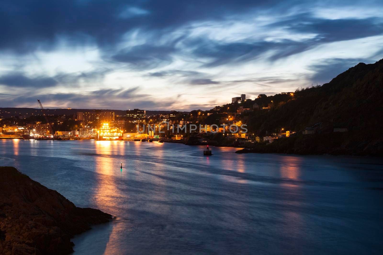 Panorama of St. John's at night. St. John's, Newfoundland and Labrador, Canada.