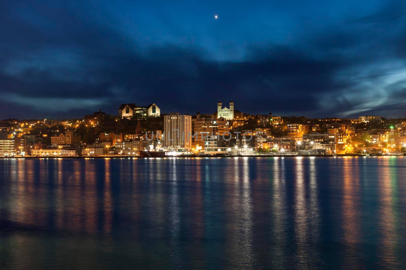 Panorama of St. John's at night. St. John's, Newfoundland and Labrador, Canada.