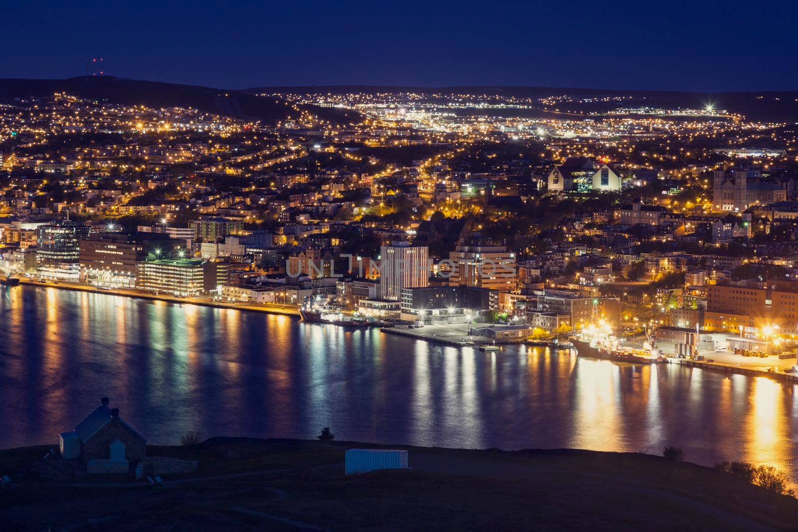 Panorama of St. John's at night. St. John's, Newfoundland and Labrador, Canada.
