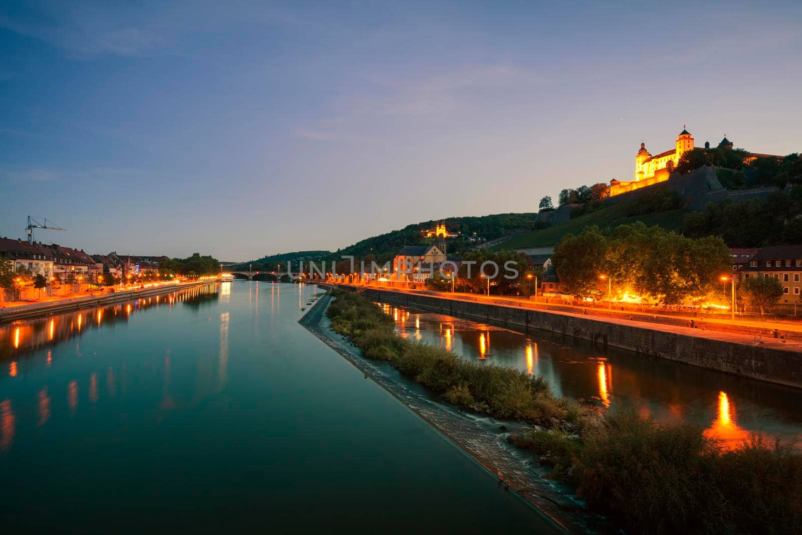 Panorama of Wurzburg at night. Wurzburg, Bavaria, Germany.
