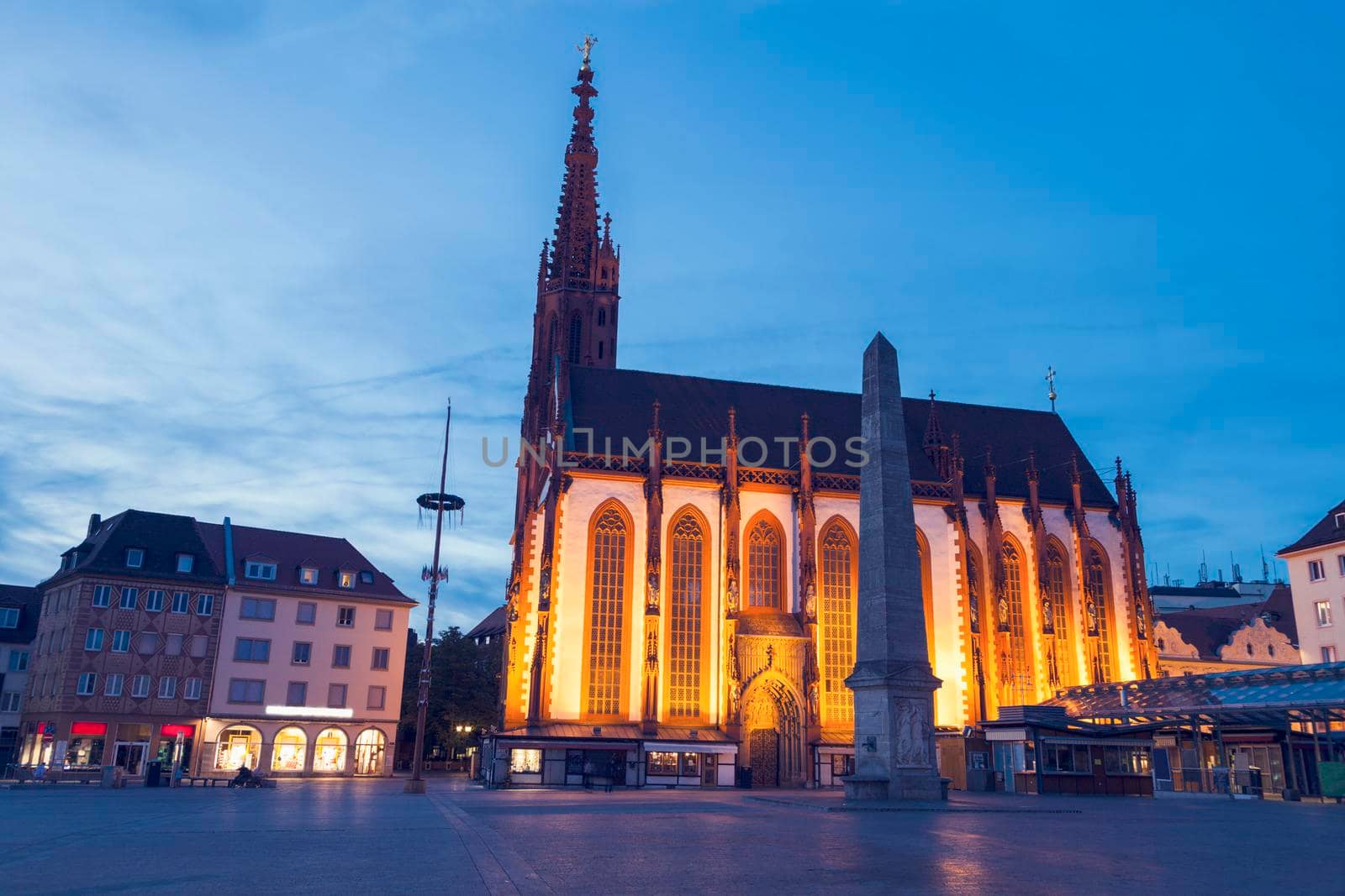 Marienkapelle in Wurzburg seen evening time. Wurzburg, Bavaria, Germany.