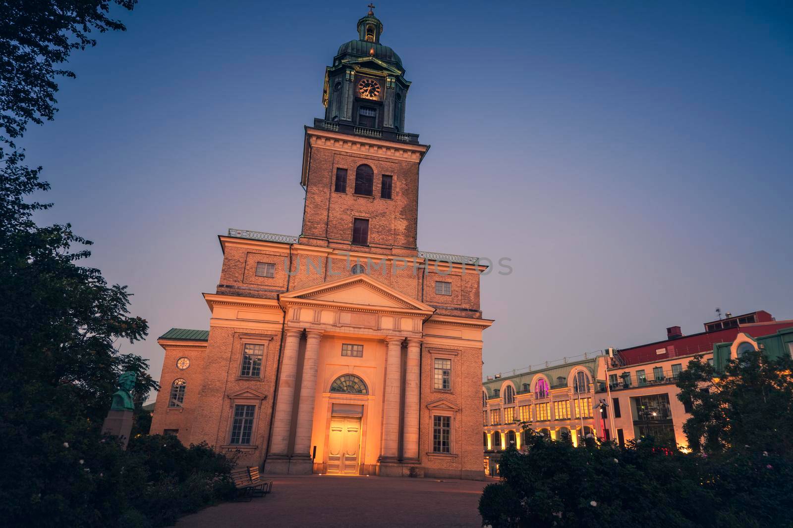 Gothenburg Cathedral at night. Gothenburg, Vasstergotland and Bohuslan, Sweden.