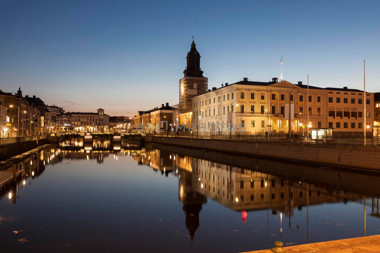Gothenburg City Hall and German Church. Gothenburg, Vasstergotland and Bohuslan, Sweden.