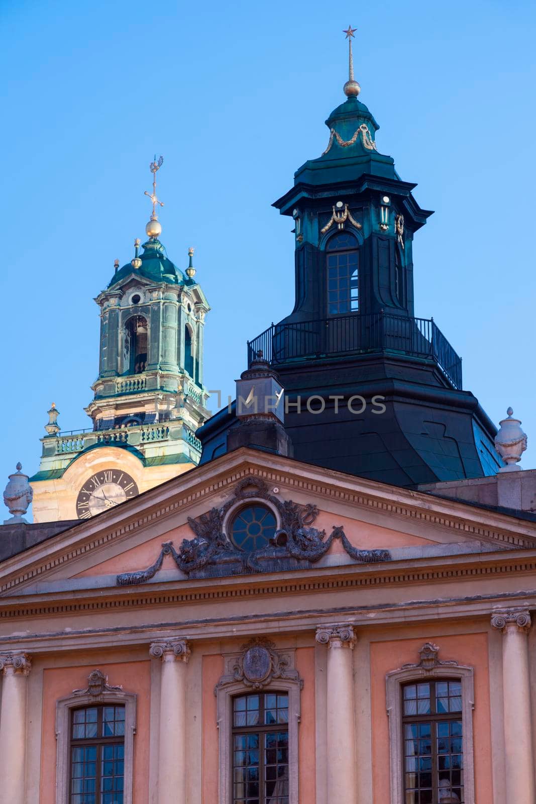 Church of St. Nicholas and Swedish Academy in Stockholm. Stockholm, Sodermanland and Uppland, Sweden.