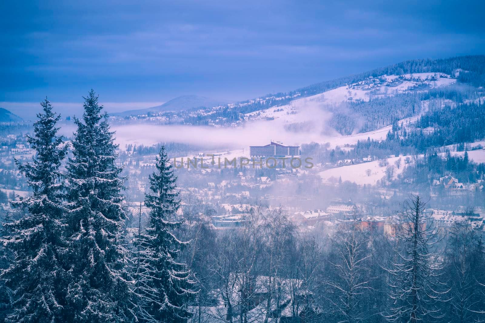 Winter panorama of Zakopane. Zakopane, Lesser Poland, Poland.