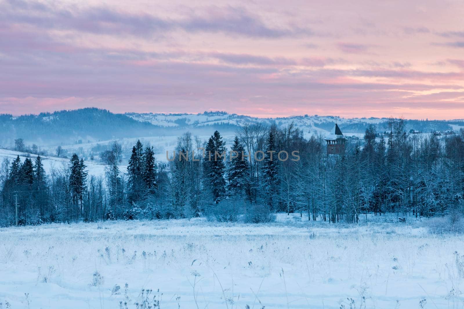 Winter panorama of Zakopane. Zakopane, Lesser Poland, Poland.