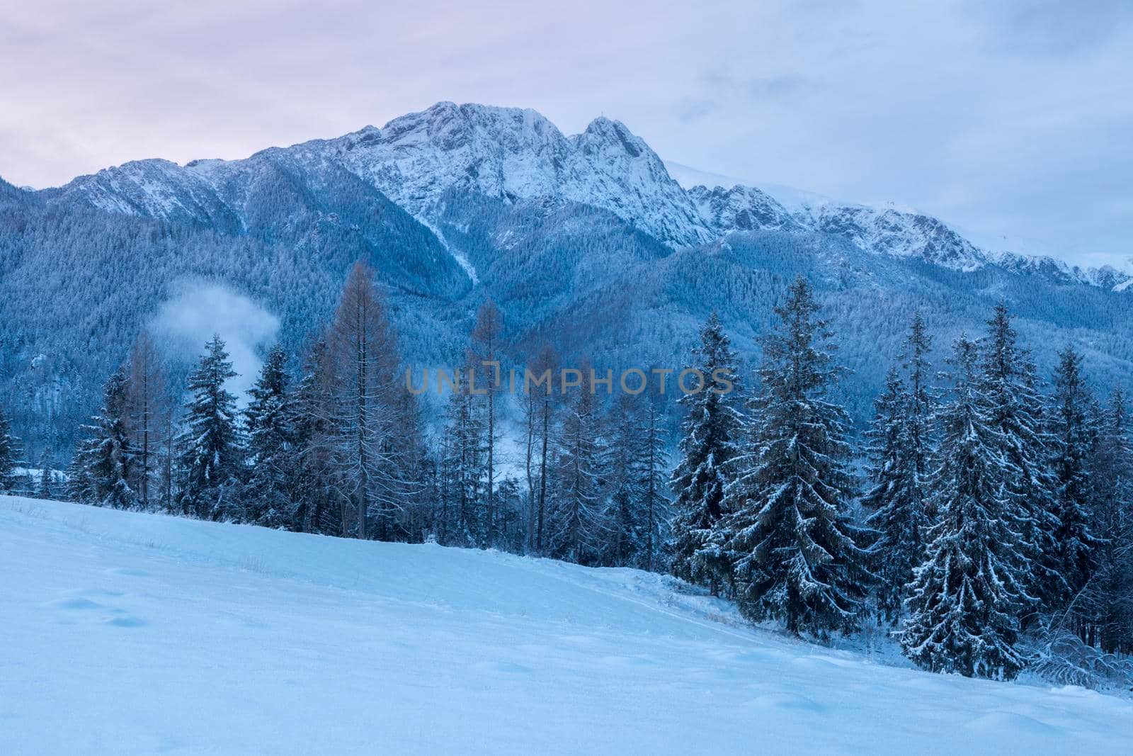 Winter panorama of Zakopane with Giewont. Zakopane, Lesser Poland, Poland.