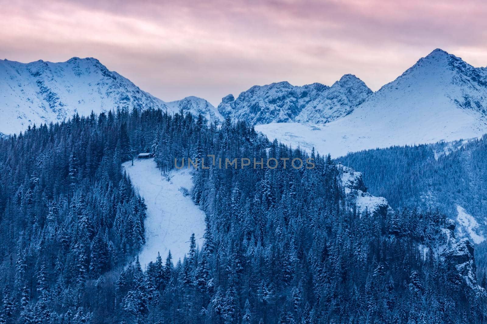 Winter panorama of Zakopane. Zakopane, Lesser Poland, Poland.
