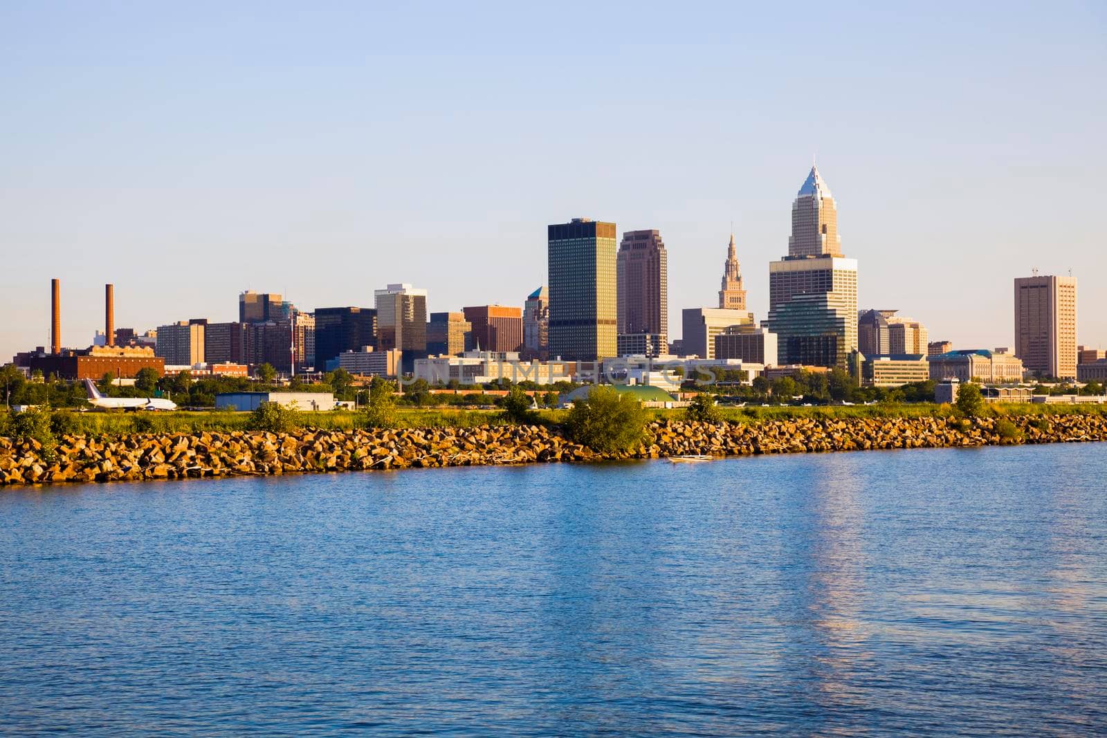 Cleveland skyline seen from Lake Erie. Cleveland, Ohio, USA.