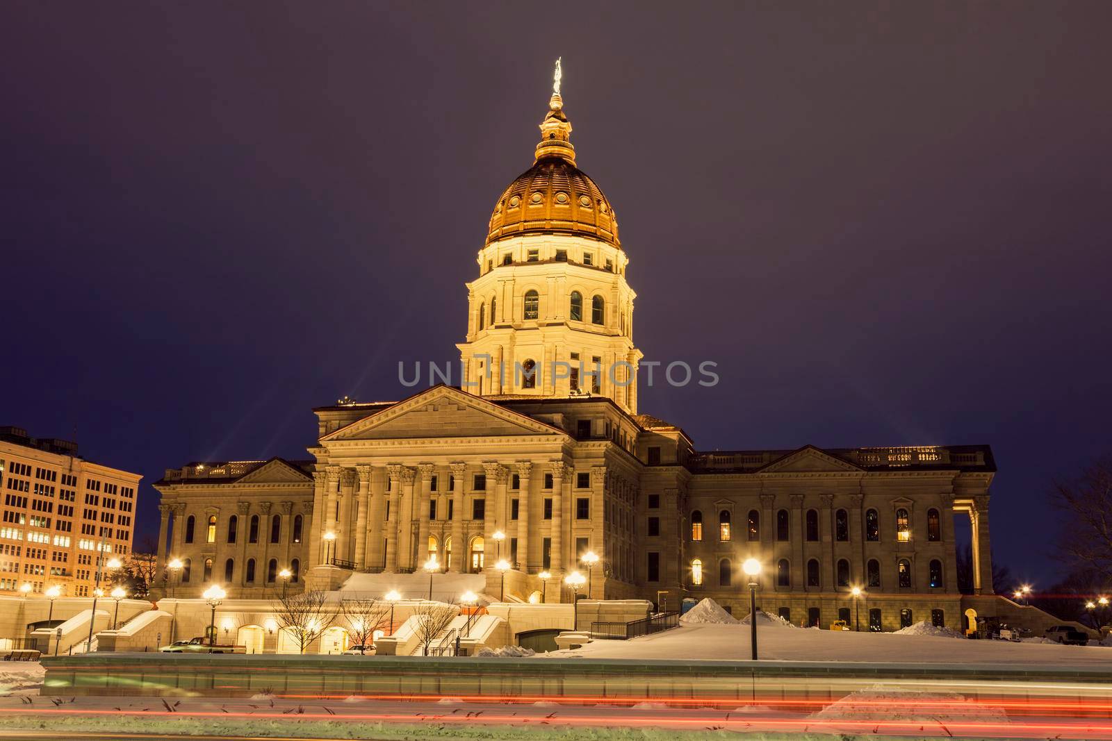 Topeka, Kansas - entrance to State Capitol Building. Topeka, Kansas, USA.