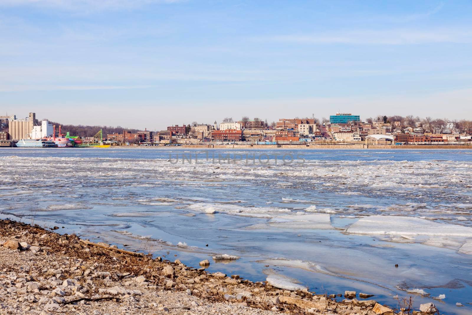 Panorama of Alton across Mississippi River. Alton, Illinois, USA.