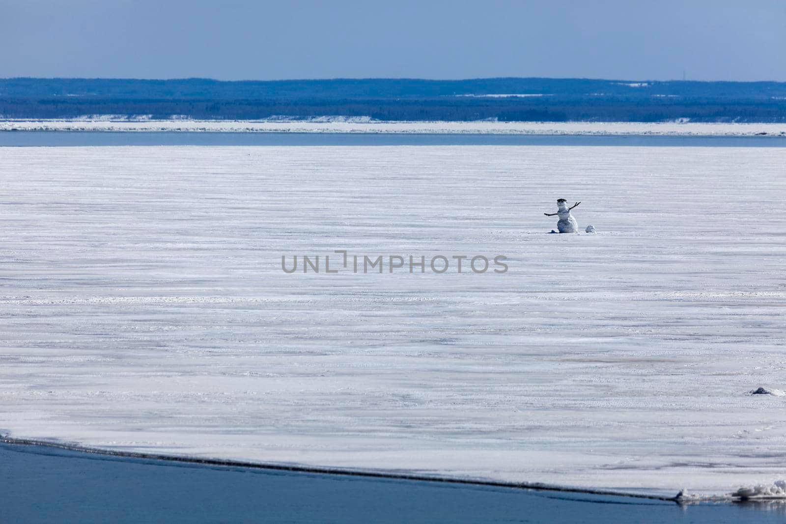 Snowman on the Lake Superior in Duluth. Duluth, Minnesota, USA.