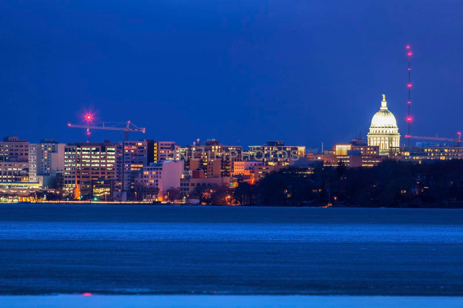Madison panorama across Lake Monona. Madison, Wisconsin, USA.