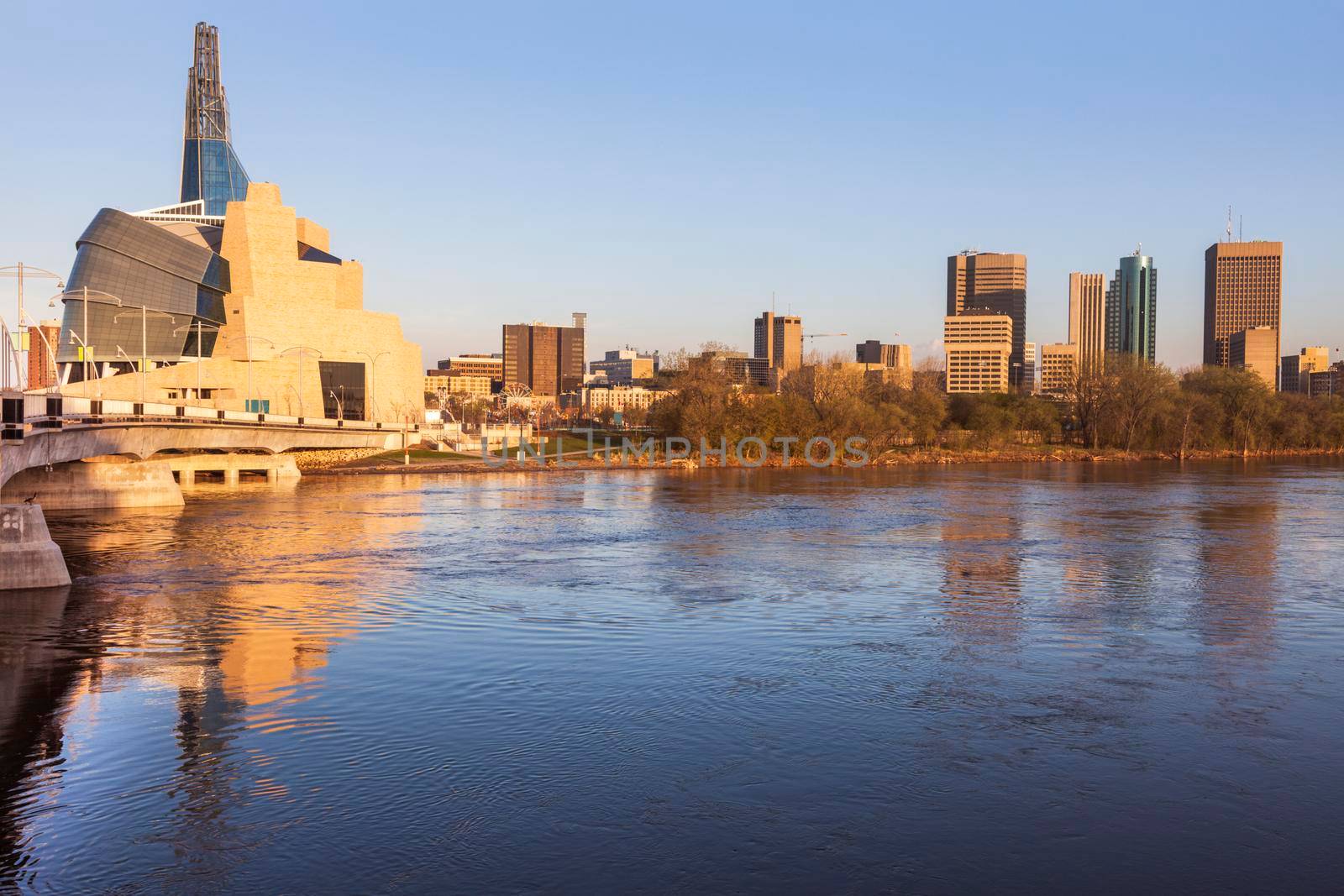 Skyline of Winnipeg at sunrise. Winnipeg , Manitoba, Canada.