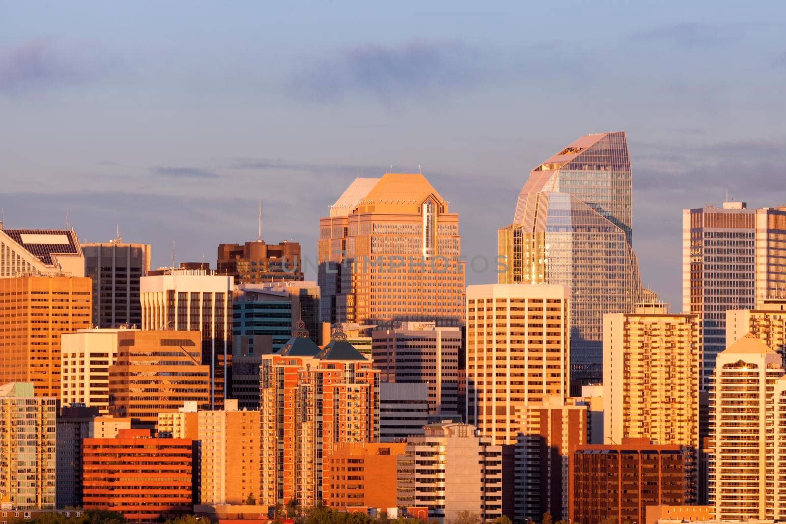 Calgary - panorama of city at sunset. Calgary, Alberta, Canada.