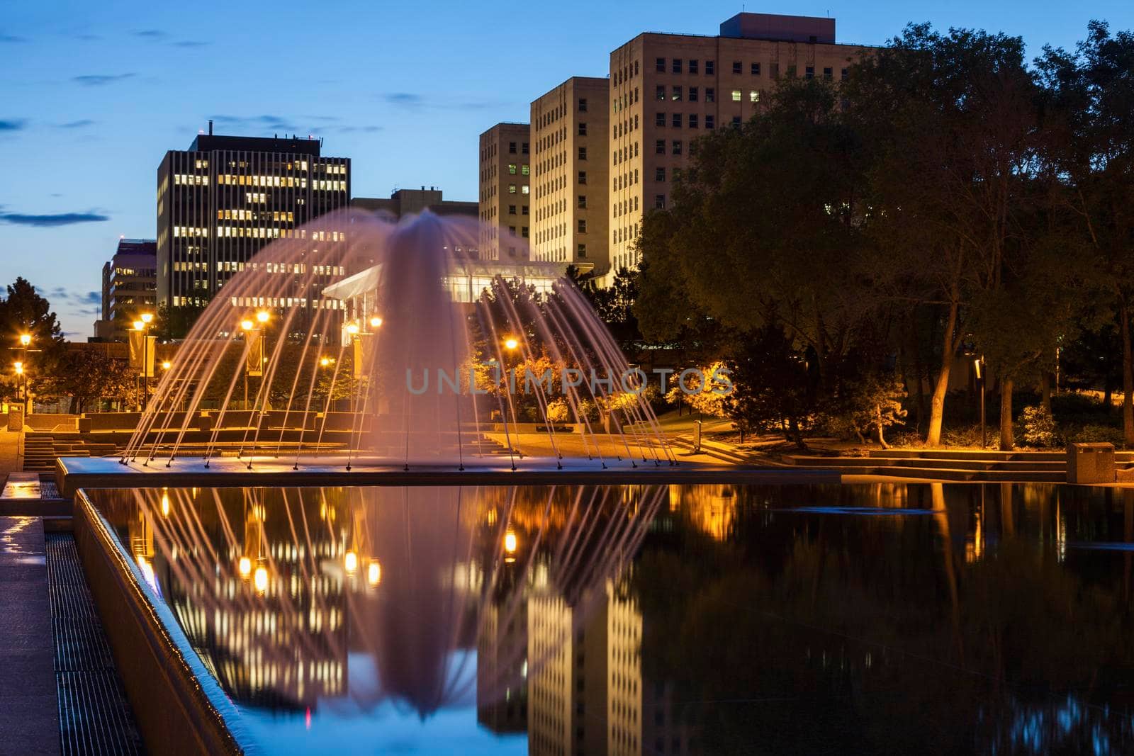 Fountain in the center of Edmonton. Edmonton, Alberta, Canada.